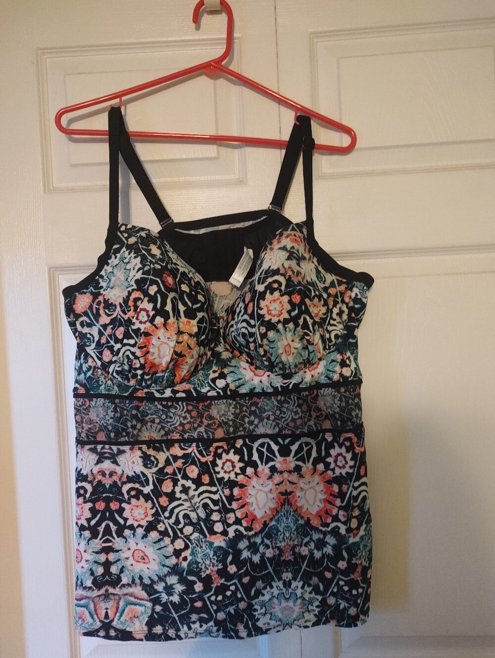 Cacique Floral Underwire Tankini Swim Top Plus Size 22 44DD Wide Straps